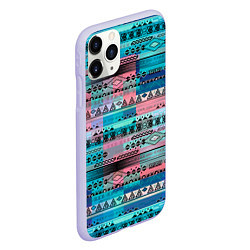 Чехол iPhone 11 Pro матовый Голубой с разноцветными вставками этнический орнам, цвет: 3D-светло-сиреневый — фото 2