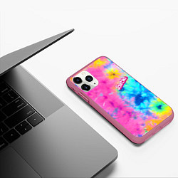 Чехол iPhone 11 Pro матовый Barbie - floral pattern - tie-dye, цвет: 3D-малиновый — фото 2