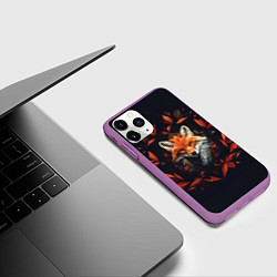 Чехол iPhone 11 Pro матовый Арт осенняя лиса, цвет: 3D-фиолетовый — фото 2