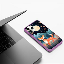 Чехол iPhone 11 Pro матовый Лисичка в осеннем лесу фолк-арт, цвет: 3D-фиолетовый — фото 2