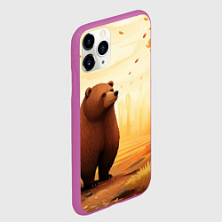 Чехол iPhone 11 Pro матовый Мишка в осеннем лесу фолк-арт, цвет: 3D-фиолетовый — фото 2