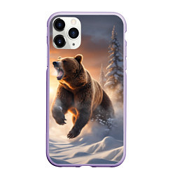 Чехол iPhone 11 Pro матовый Бурый медведь в лесу, цвет: 3D-светло-сиреневый