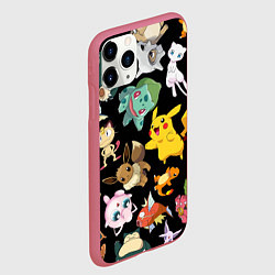 Чехол iPhone 11 Pro матовый Пикачу и другие покемоны, цвет: 3D-малиновый — фото 2