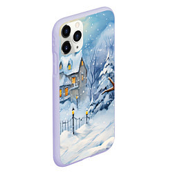Чехол iPhone 11 Pro матовый Новогодний снеговик с шарфом, цвет: 3D-светло-сиреневый — фото 2