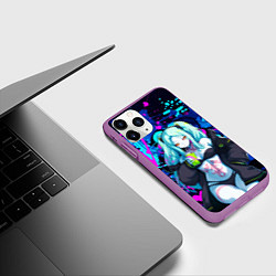 Чехол iPhone 11 Pro матовый Ребекка и граффити - киберпанк, цвет: 3D-фиолетовый — фото 2