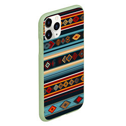 Чехол iPhone 11 Pro матовый Этнический орнамент в горизонтальную полоску, цвет: 3D-салатовый — фото 2