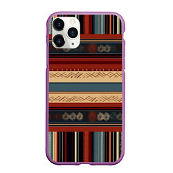 Чехол iPhone 11 Pro матовый Этнический принт в полоску, цвет: 3D-фиолетовый