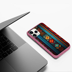 Чехол iPhone 11 Pro матовый Этнический орнамент в вертикальную полоску, цвет: 3D-малиновый — фото 2
