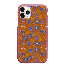 Чехол iPhone 11 Pro матовый Цветы в поле коричневый цвет, цвет: 3D-малиновый