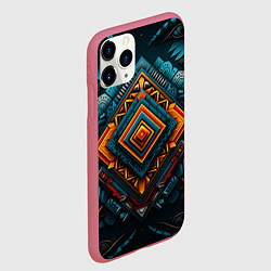 Чехол iPhone 11 Pro матовый Орнамент с оранжевыми и синими ромбами, цвет: 3D-малиновый — фото 2