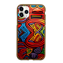 Чехол iPhone 11 Pro матовый Разноцветный узор в стиле абстракционизм, цвет: 3D-коричневый