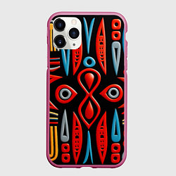 Чехол iPhone 11 Pro матовый Красно-синий узор в африканском стиле, цвет: 3D-малиновый