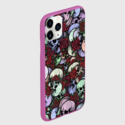 Чехол iPhone 11 Pro матовый Череп с розами паттерн, цвет: 3D-фиолетовый — фото 2