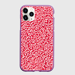 Чехол iPhone 11 Pro матовый Белые узоры на красном фоне, цвет: 3D-фиолетовый