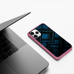 Чехол iPhone 11 Pro матовый Тёмно-синяя шотландская клетка, цвет: 3D-малиновый — фото 2