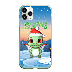 Чехол iPhone 11 Pro матовый Год дракона 2024, цвет: 3D-салатовый