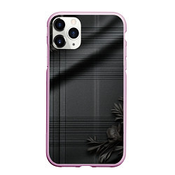 Чехол iPhone 11 Pro матовый Серо-черная шотландская клетка и цветы, цвет: 3D-розовый