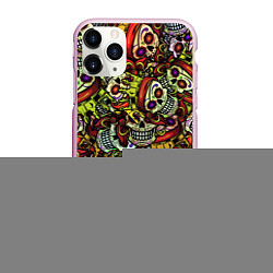 Чехол iPhone 11 Pro матовый Череп пират с короной паттерн, цвет: 3D-розовый
