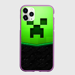 Чехол iPhone 11 Pro матовый Майнкрафт крипер, цвет: 3D-фиолетовый