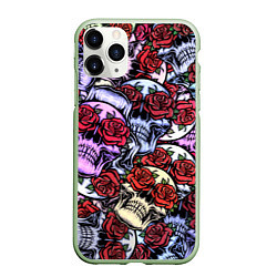 Чехол iPhone 11 Pro матовый Череп розы в глазах паттерн, цвет: 3D-салатовый