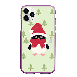 Чехол iPhone 11 Pro матовый Пингвин в лесу со снеговиком