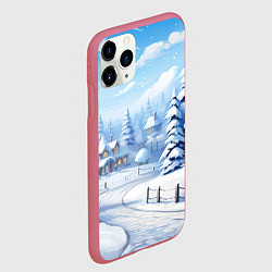 Чехол iPhone 11 Pro матовый Снежный зимний фон, цвет: 3D-малиновый — фото 2