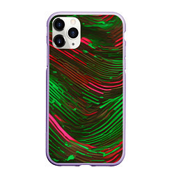 Чехол iPhone 11 Pro матовый Волнистые линии зелёные и красные, цвет: 3D-светло-сиреневый