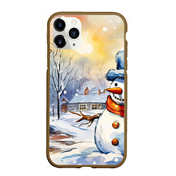 Чехол iPhone 11 Pro матовый Снеговик новый год, цвет: 3D-коричневый
