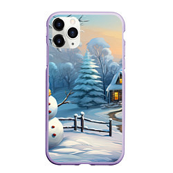Чехол iPhone 11 Pro матовый Новый год и снеговик