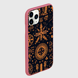 Чехол iPhone 11 Pro матовый Паттерн в славянском стиле на тёмном фоне, цвет: 3D-малиновый — фото 2