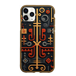 Чехол iPhone 11 Pro матовый Абстрактный паттерн в славянском стиле на тёмном ф, цвет: 3D-коричневый