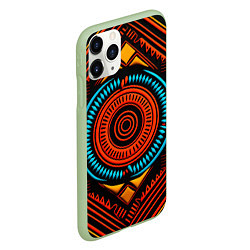 Чехол iPhone 11 Pro матовый Орнамент в африканском стиле на тёмном фоне, цвет: 3D-салатовый — фото 2