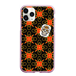 Чехол iPhone 11 Pro матовый Радужный цветочный череп, цвет: 3D-розовый