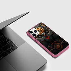 Чехол iPhone 11 Pro матовый Ворон в славянском стиле, цвет: 3D-малиновый — фото 2