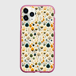 Чехол iPhone 11 Pro матовый Паттерн разные деревья и кустарники, цвет: 3D-малиновый