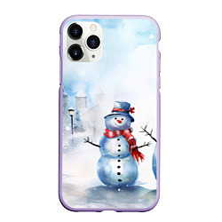 Чехол iPhone 11 Pro матовый Новогодний день со снеговиком, цвет: 3D-светло-сиреневый