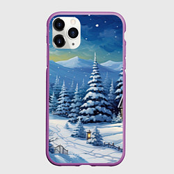 Чехол iPhone 11 Pro матовый Новогодние елки в снегу, цвет: 3D-фиолетовый