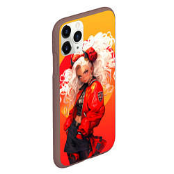 Чехол iPhone 11 Pro матовый Девушка-демон от нейросети - желто-красный градиен, цвет: 3D-коричневый — фото 2