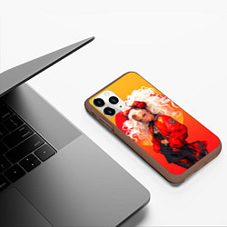 Чехол iPhone 11 Pro матовый Девушка-демон от нейросети - желто-красный градиен, цвет: 3D-коричневый — фото 2