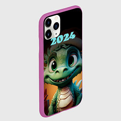 Чехол iPhone 11 Pro матовый 2024 зеленый дракончик, цвет: 3D-фиолетовый — фото 2