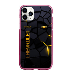 Чехол iPhone 11 Pro матовый Chevrolet - плиты с эффектом свечения, цвет: 3D-малиновый