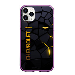 Чехол iPhone 11 Pro матовый Chevrolet - плиты с эффектом свечения, цвет: 3D-фиолетовый