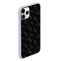 Чехол iPhone 11 Pro матовый Черные драконы паттерн, цвет: 3D-светло-сиреневый — фото 2