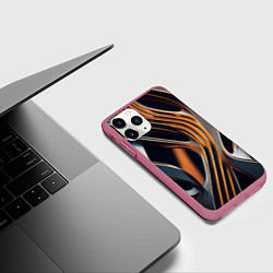 Чехол iPhone 11 Pro матовый Слияние красок оранжевого и чёрного абстракция, цвет: 3D-малиновый — фото 2
