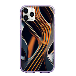 Чехол iPhone 11 Pro матовый Слияние красок оранжевого и чёрного абстракция, цвет: 3D-светло-сиреневый
