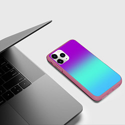 Чехол iPhone 11 Pro матовый Фиолетовый бирюзовый голубой неоновый градиент, цвет: 3D-малиновый — фото 2