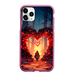 Чехол iPhone 11 Pro матовый Сердце в сердце на закате, цвет: 3D-малиновый