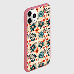 Чехол iPhone 11 Pro матовый Цветочный узор паттерн, цвет: 3D-малиновый — фото 2