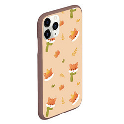 Чехол iPhone 11 Pro матовый Лисички с листьями, цвет: 3D-коричневый — фото 2