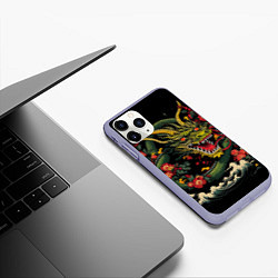 Чехол iPhone 11 Pro матовый Зеленый дракон, цвет: 3D-светло-сиреневый — фото 2